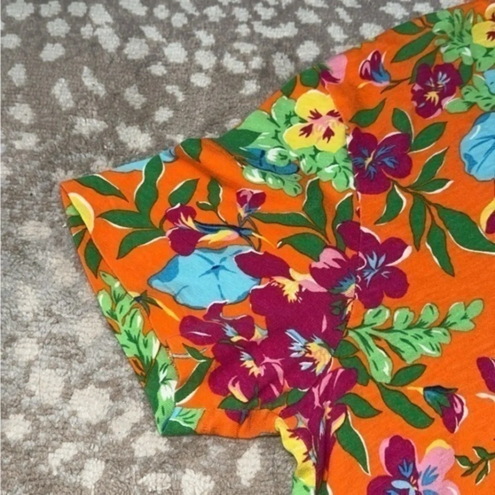 Ralph Lauren‎ Orange Cotton Floral Hawaiian Print Short Sleeve Polo Shirt Medium